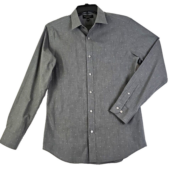 Banana Republic ~Men's Size M~Gray/Dots Non Iron Slim Fit Button-Up Shirt Cotton - Picture 1 of 11